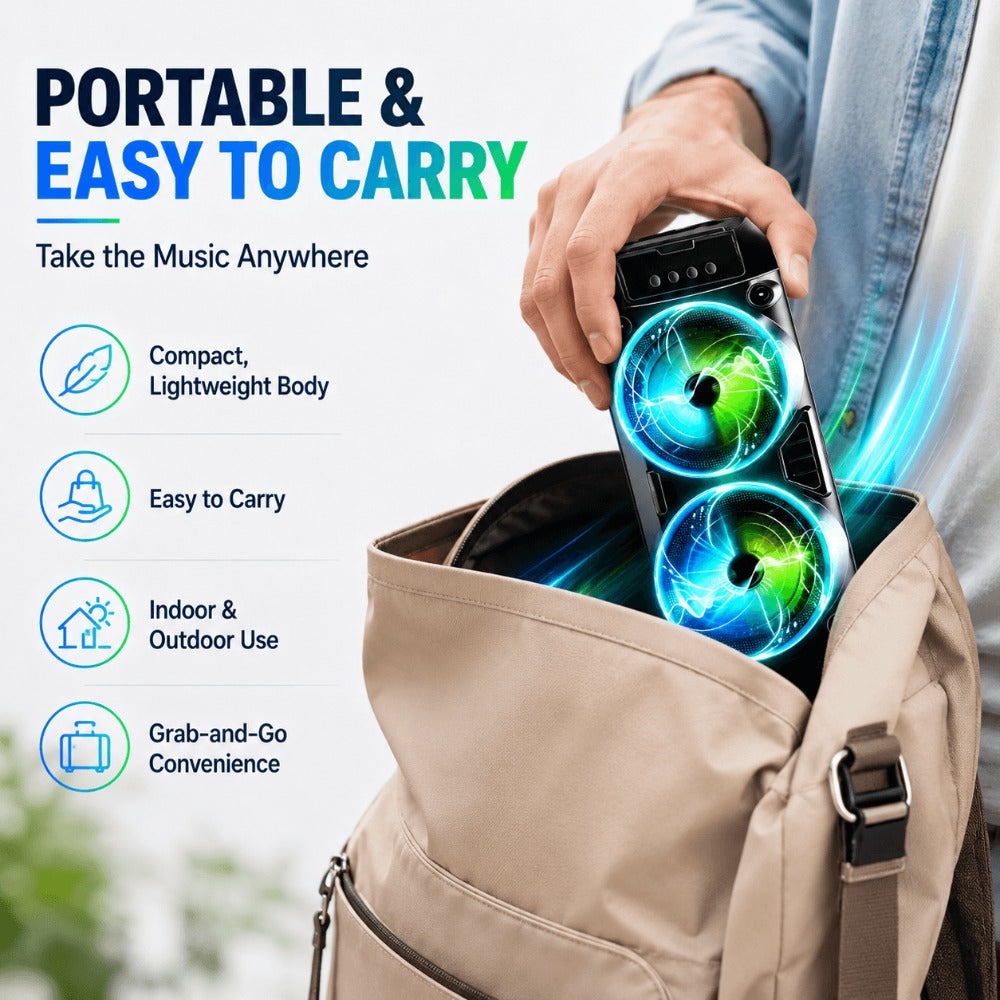 Altavoz Inalámbrico Portátil con Subwoofers Duales de 3 Pulgadas para Bajos Potentes, Radio FM, Luces LED para Fiestas, Micrófono Incorporado y Altavoces de Alto Volumen. Ideal para Uso Doméstico, Cumpleaños, Camping, Día de San Valentín, Pascua, Día de l