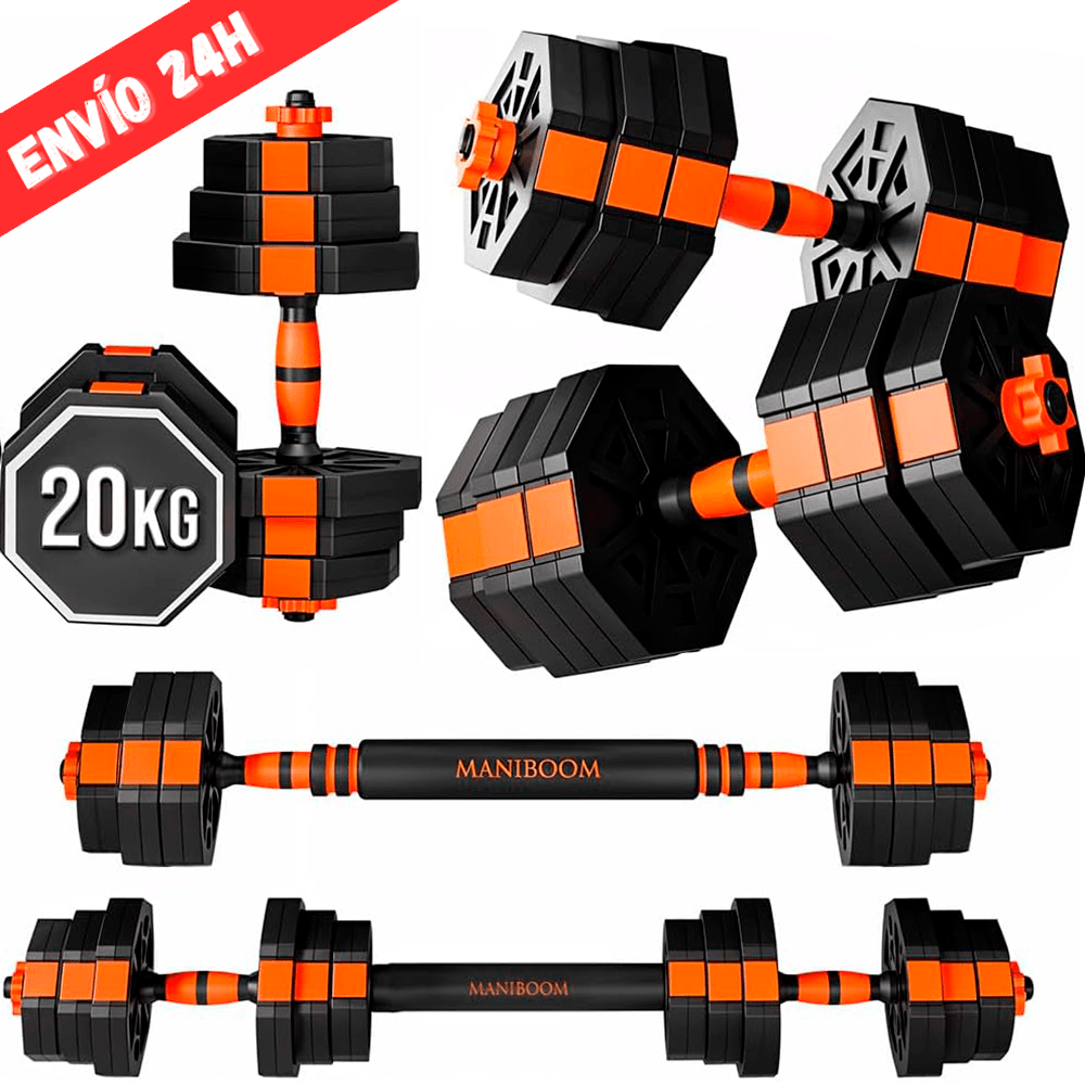 Juego de Mancuernas Ajustables 2 en 1. 10kg a 50kg - Kit de Pesas con Barra Recta Ajustable y Antideslizante - Pesas y Mancuernas Discos Recubiertos