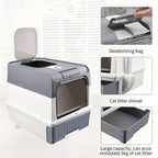 Caja de Arena para Gatos Espaciosa con Tapa Arenero - A Prueba de Fugas, Diseño Plegable, Soporta hasta 14.97 KG, Incluye Pala, Sin Rastro para Limpieza Fácil, Construcción Duradera de ABS/PE/Silicona, Forma Rectangular, Caixa de Arena para Gatos Extra Gr
