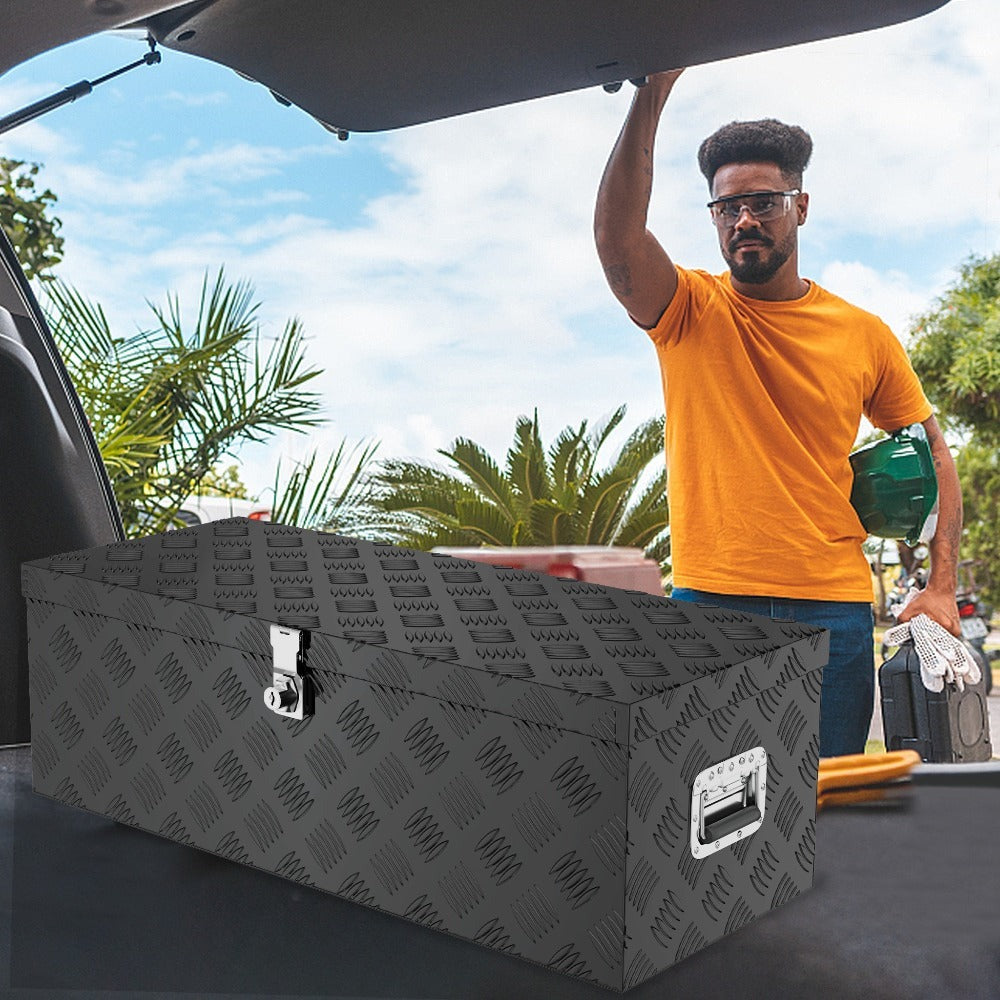 Organizador de Herramientas Caja de Aluminio con Correas para Transporte y Almacenamiento de Utensilios Eléctricos, Jardinería y Manuales