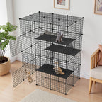 Cerradura Metálica Negra para Exteriores para Conejos, con Puerta y Adecuada para Animales Pequeños como Cobayas y Cachorros, Medidas 146X110X74 Cm (4 Columnas y 3 Capas)