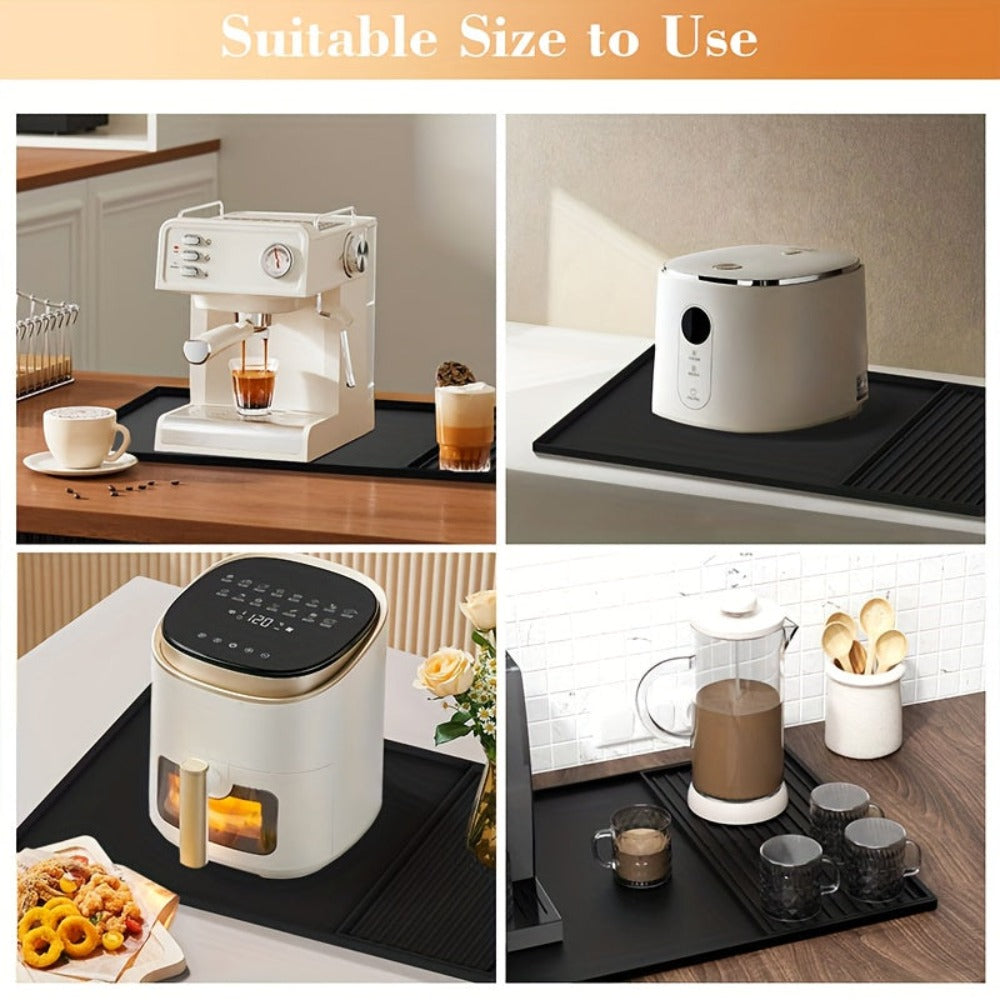 Alfombrilla de Café de Silicona 2 en 1 con Bordes Elevados y Diseño Antideslizante - Fácil de Limpiar, Duradera 59.94cm X 40.13cm para Máquinas de Café, Ideal para Uso en el Hogar y la Oficina, Accesorios para Barra de Café, Regalo Perfecto para Amantes d
