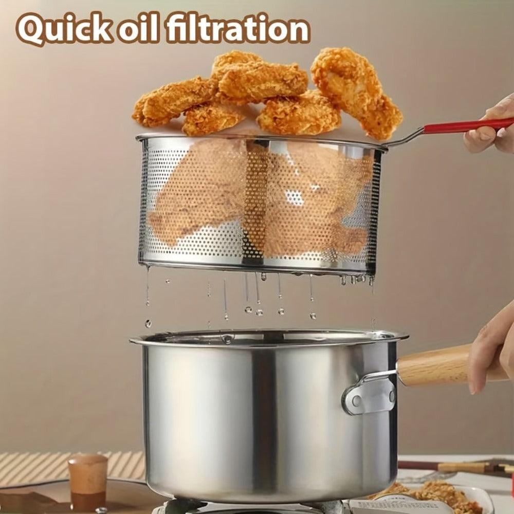 Juego de ollas de cocina multiusos con cesta para freír y tapa de cristal: cacerola antiadherente, freidora, olla para fideos, cacerola para leche, olla freidora de acero inoxidable, olla para cocinar pasta, apta para estufas de inducción y de gas, ideal