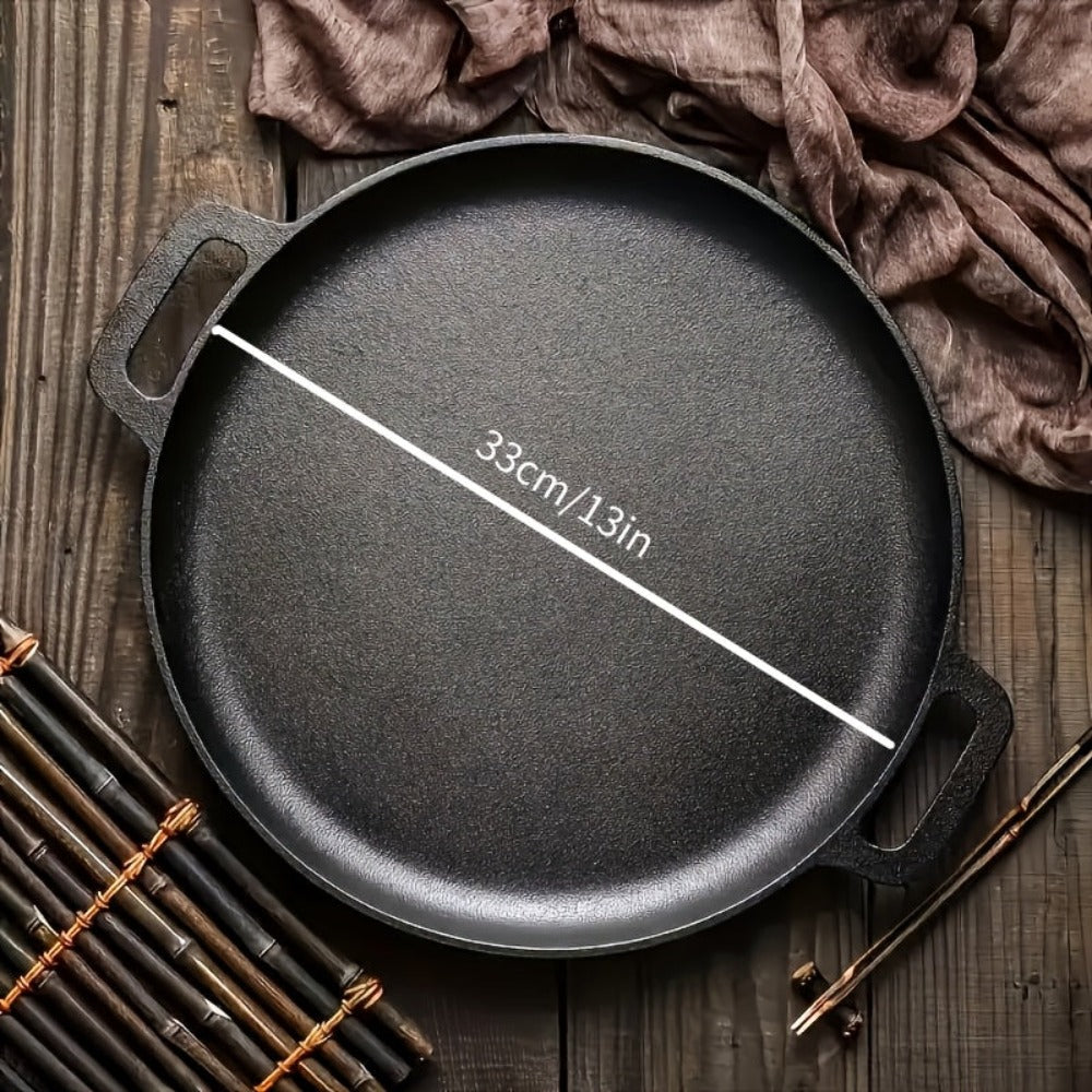 1 Sartén de Hierro Fundido con Doble Mango, Solo Lavado a Mano - Sartén Sin Recubrimiento, Ideal para Freír Panqueques, Dorar Filetes, Cocinar Huevos, Asar y Saltear - Perfecta para Cocinas Domésticas y Cocina al Aire Libre - No Requiere Electricidad
