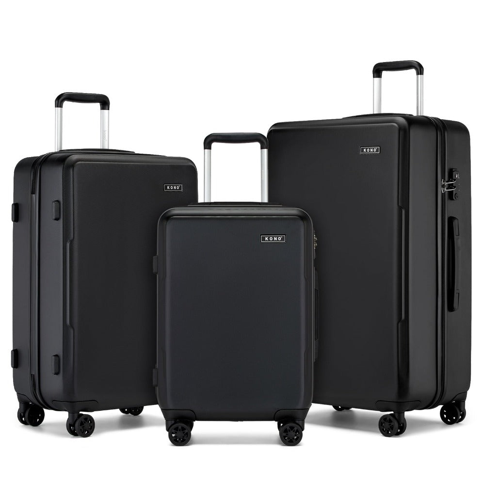 3 piezas de equipaje de cabina Kono de 20/24/28 pulgadas, equipaje de mano, pequeño, PC+ABS, carcasa dura, ligero, duradero, bolsa de viaje con ruedas dobles giratorias, cerradura de seguridad TSA