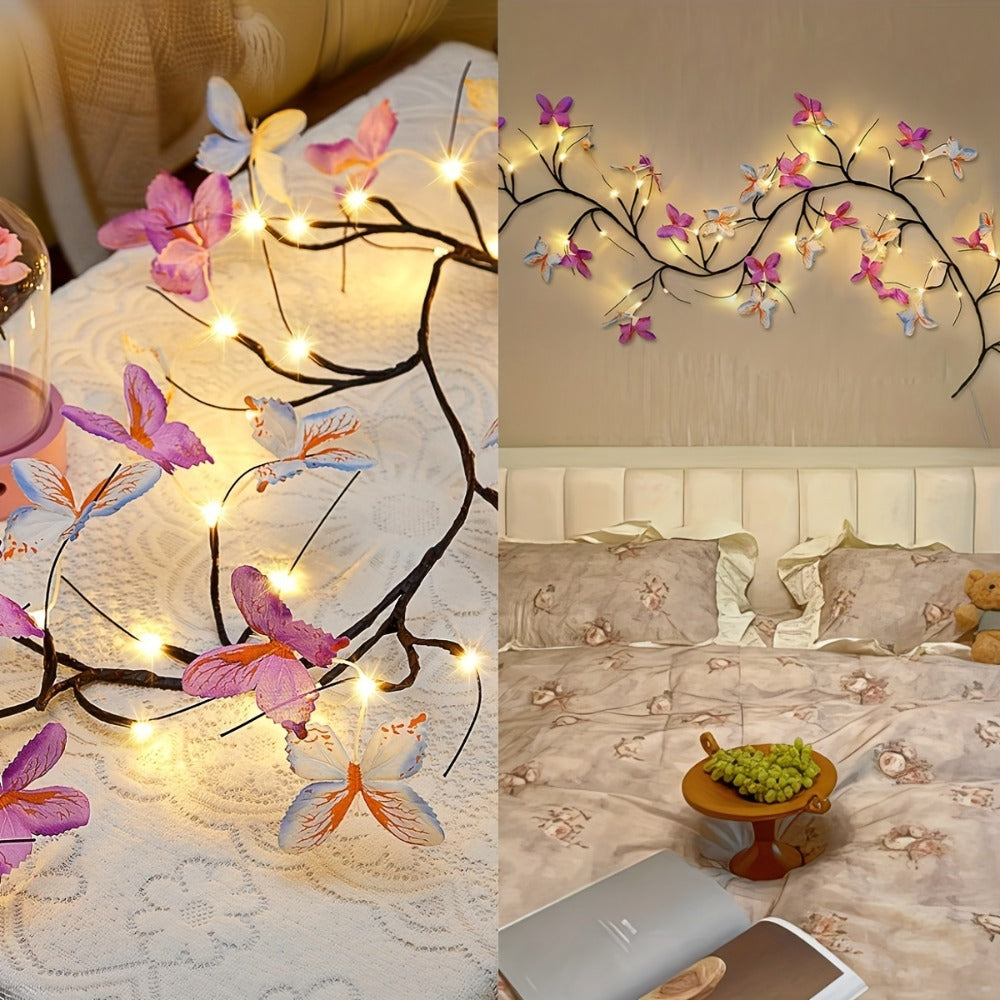 Luz LED de rama con mariposas 1.3 m | Para dormitorio, patio y decoración