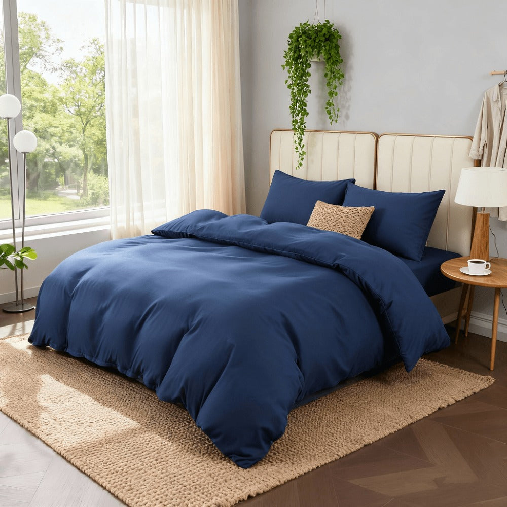 Juego de funda nórdica para cama 90-180 | Poliéster microfibra Incluye 1 funda de edredón y 1 funda de almohada (50×75 cm). Diseño liso, elegante y versátil. La funda de edredón puede utilizarse como colcha o sábana