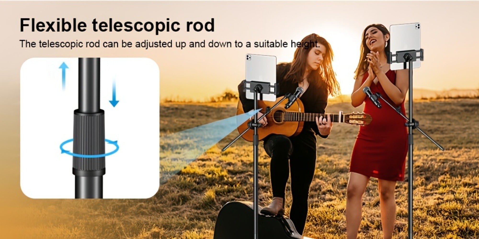 Soporte de Micrófono Profesional Aokeo con Trípode Ajustable, Soporte para Tableta y Bolsa de Transporte - Construcción de Hierro Negro, Conector XLR, Ideal para Actuaciones, Canto y Discursos, Equipo de Audio Profesional | Soporte de Micrófono Ajustable
