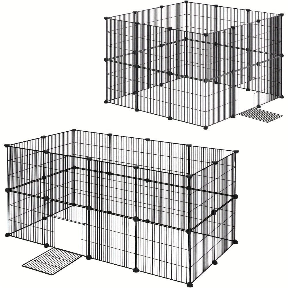 Barraza Compacta para Mascotas Pequeñas - Fácil de Instalar, Recinto Robusto y Expandible con Entrada para Uso Interior/Exterior - Ideal para Cachorros, Conejitos, Gatitos y Más
