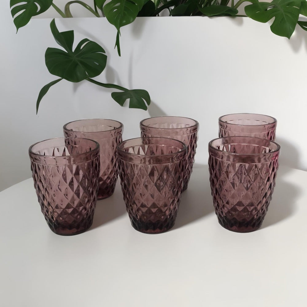 TRESV Set de 6 Vasos de Cristal 250ml | Diseño de Diamante Elegante | Aptos para Lavavajillas | Vidrio Sin Plomo para Agua y Refrescos