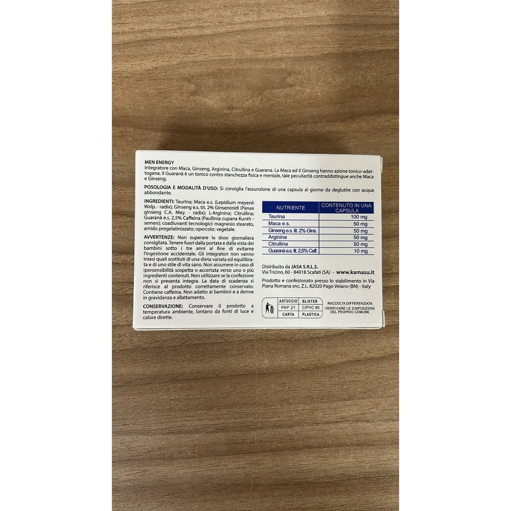 Suplemento Dietético para Hombres con Taurina, Maca Peruana, L-Arginina, L-Citrulina, Ginseng y Guaraná - Envío Rápido desde Almacén Local