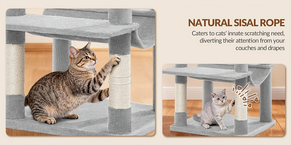 Rascador Grande para Gatos, Rascador de 216 Cm, Gatos Grandes, Estable con Rascadores, 2 Casas Cómodas para Gatos, 2 Perchas, 2 Cestas, Hamaca, Para Uso en Interiores