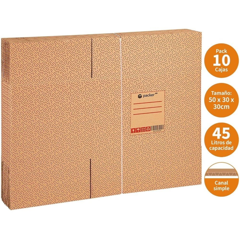 Pack 10 Cajas Carton para Mudanzas y Almacenaje Ultra Resistentes con Asas