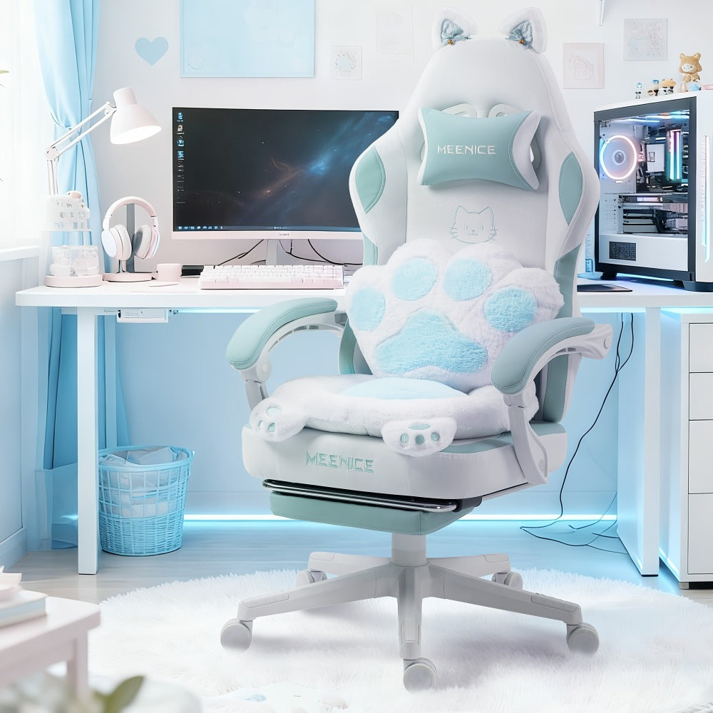 Silla de Oficina Rosa Adorable, Forma de Orejas de Gato con Respaldo de Patas de Gato - Silla Ergonómica Reclinable para Computadora, con Reposapiés Ajustable, Capacidad de Carga de 136.08 KG, Asiento Estético Exclusivo para Adultos, Máxima Comodidad