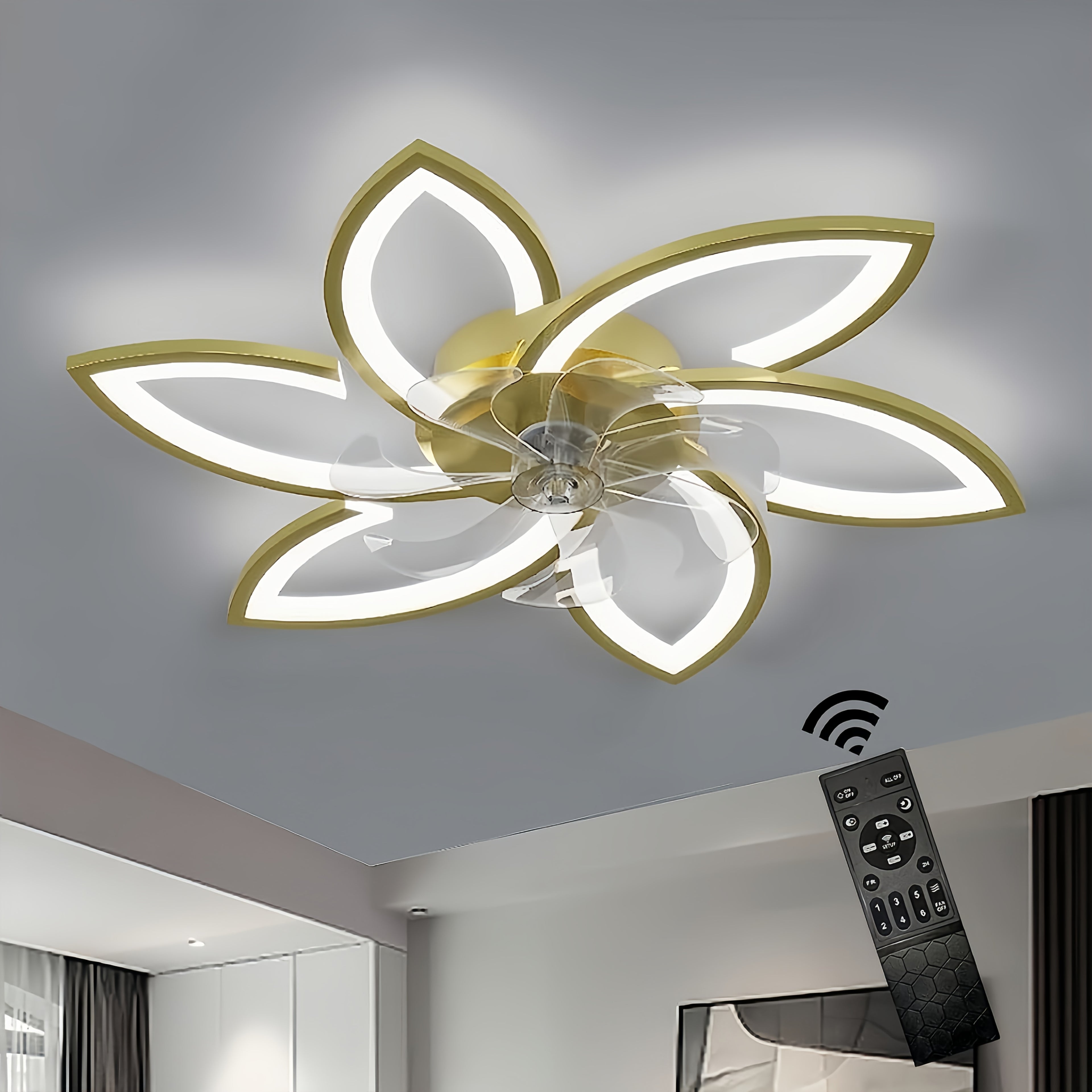 Ventilador de techo con iluminación para dormitorio y sala de estar | 66W y control remoto