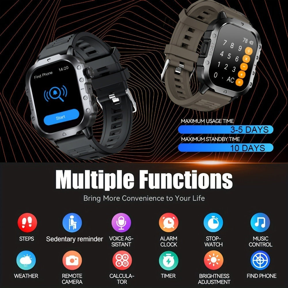 GWENLAND 2025 Smartwatch Estilo Deportivo - Pantalla de 2.2.54cm, Llamada Inalámbrica, Modos Multi-Deporte, Notificación de Mensajes, Foto Remota, Control de Música, Cuerpo de Aleación, Recargable por USB, Regalo Ideal para Entusiastas de la Aventura al A