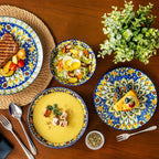 Juego de 24 Piezas de Vajilla Estilo Bohemio con Plato Principal, Platos para Postre y Tazones para Pasta o Cereal, Servicio para 6 Personas