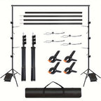 Soporte para Fondo Fotográfico, 2.6 X 3m, Soporte Ajustable con 4 Grapas y 1 Bolsa de Transporte, Incluye 2 Sacos de Arena, Ideal para Estudio Fotográfico, Retratos, Bodas y Eventos