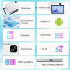 Tabletas Android | Tableta Android 14 de 10.1 Pulgadas, Tabletas 2 en 1 con Teclado, Ratón, Funda, Stylus, 128GB ROM y 12GB RAM (4GB+8GB), Doble