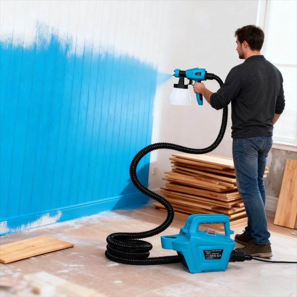 Pistola de pulverización de alta potencia HVLP de 800W para pintura gruesa (120 Din-s), recipiente extraíble de 1300ml, manguera de aire de 2.5m y cable de alimentación de 3m, 3 patrones de pulverización para horizontal/vertical, ovalado y redondo, pintur