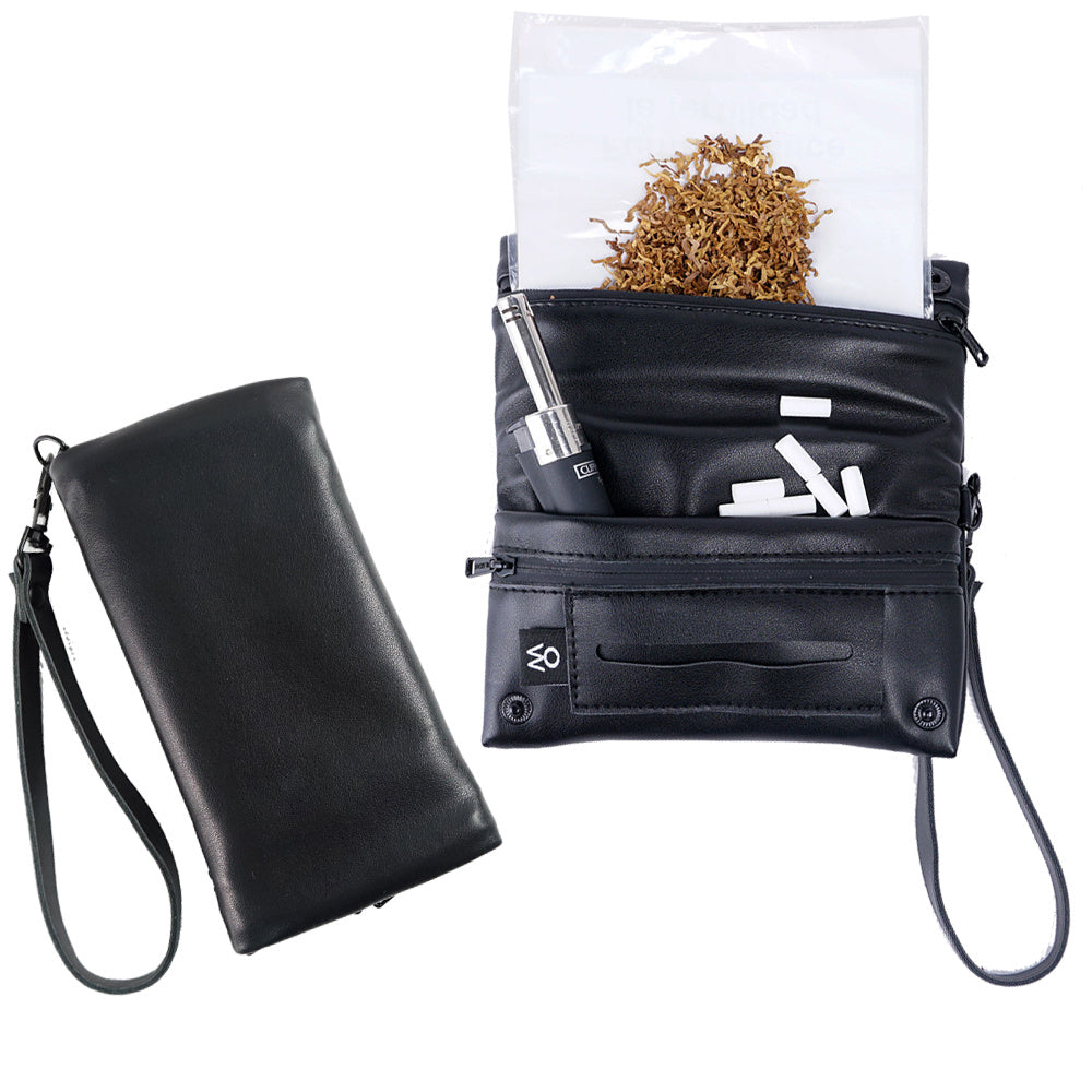 Pitillera tabaco de liar hombre y mujer tabaquera de cigarillos de PU y tela material hidrófugo forro impermeable con asa de mano