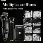 Kit de aseo eléctrico WEEME para hombre, , 3 piezas - Cortapelos + Recortador de barba + Máquina de afeitar eléctrica, carga USB, pantalla LCD de nivel de batería, ideal para peinado/afeitado/esculpir, uso en casa y viajes familiares en coche, regalo del