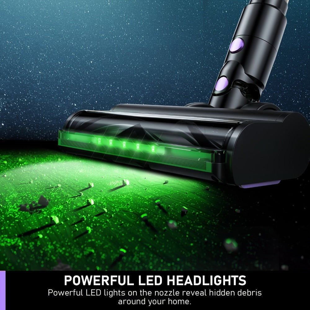 Aspiradora Inalámbrica de Alta Succión para el Hogar, Aspiradora Multiusos 10 en 1 con Cañón, Autonomía de 45 Minutos, 3 Modos de Succión con Luces LED Verdes Mejoradas y Cepillo Sin Enredos para Hogar, Pisos de Madera, Alfombras y Pelo de Mascotas