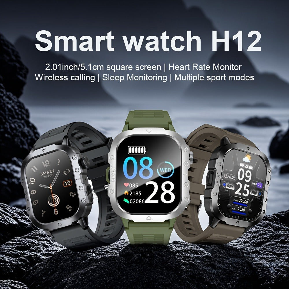 GWENLAND 2025 Smartwatch Estilo Deportivo - Pantalla de 2.2.54cm, Llamada Inalámbrica, Modos Multi-Deporte, Notificación de Mensajes, Foto Remota, Control de Música, Cuerpo de Aleación, Recargable por USB, Regalo Ideal para Entusiastas de la Aventura al A