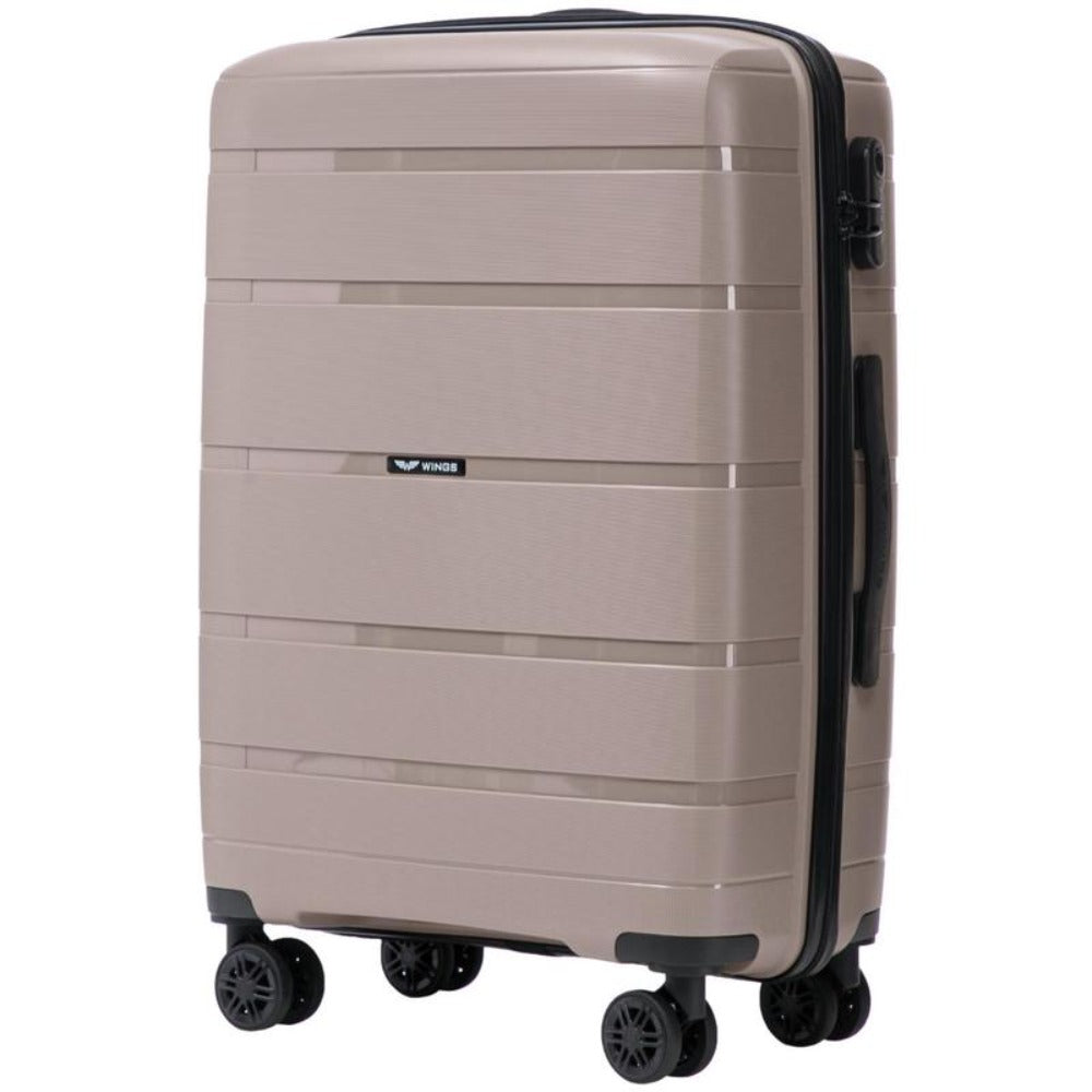 Maleta Rígida de 24" 65 × 44 × 25 Cm / Color Champán / Equipaje Resistente a Daños / ASA TELESCÓPICA / 4 Ruedas Dobles de 360° / Cerradura con Código / Asas Laterales y Superiores HAWFINCH