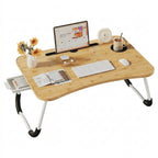 Mesa plegable multifunción para cama y sofá con portavasos, 60×40×28 cm, mesa auxiliar con atril para leer en la cama, bandeja multifunción para ordenador, libros, trabajo y estudio en casa (con cajón / sin cajón)