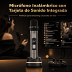 Micrófono Inalámbrico Profesional para Karaoke, Micrófono de Mano Dinámico VHF con Receptor Recargable, Distancia de 15m para Fiestas en Casa, Espectáculos y Cumpleaños, Alta Sensibilidad