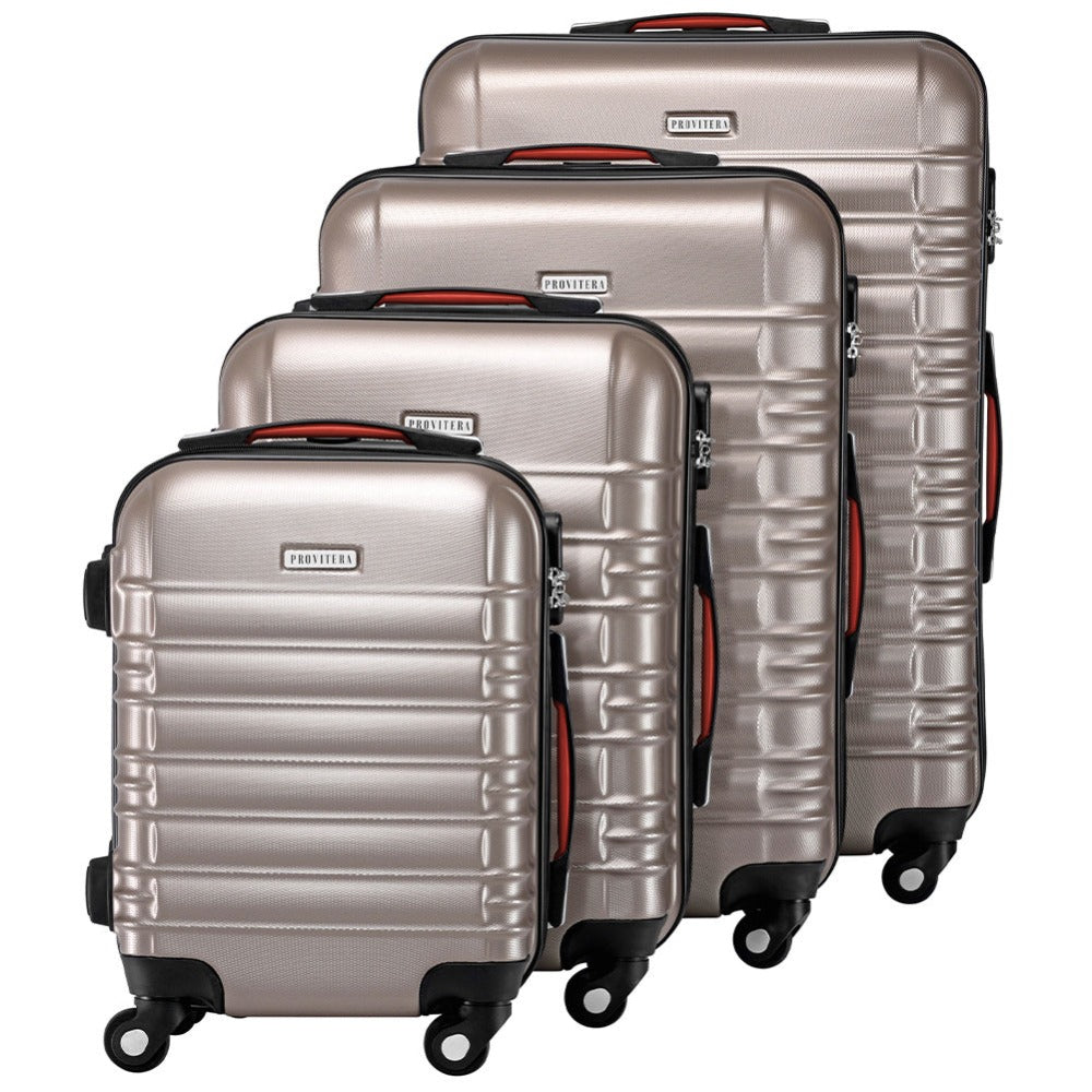 Conjunto PROVITERA de 4 Maletas Rígidas de ABS, Maleta Rígida S-M-L-XL con Asa Telescópica de Gel y 4 Ruedas de Rodadura Fácil, Trolley Ligero y Resistente al Viaje, Equipaje de Mano con Cerradura de Código, Mangos de Gel Ergonómicos, Ruedas Giratorias de