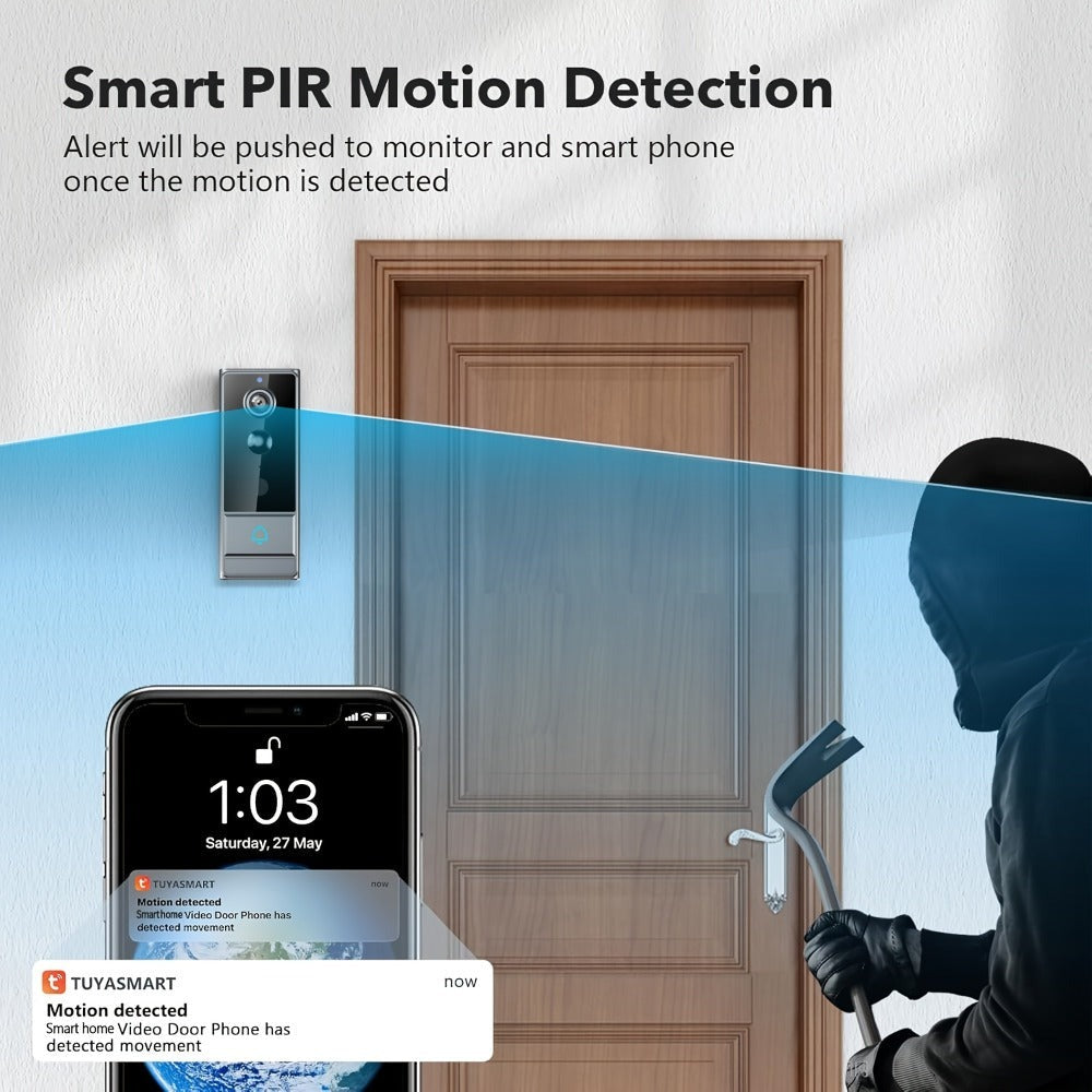 Timbre sin varillas para seguridad del hogar, cámara de seguridad con visión nocturna, 960P HD, detección de movimiento PIR, batería recargable de 2600mAh - Fácil de montar y controlado por aplicación, cámara de seguridad inalámbrica para el hogar, timbre