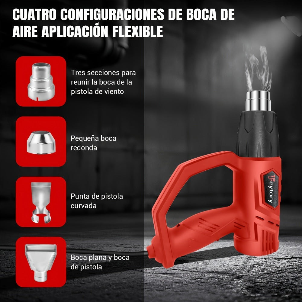 Pistola de Calor - 2000W Despintor de Alta Resistencia, Pistola de Aire Caliente con 2 Ajustes de Temperatura 300 y 600 Grados, Protección contra Sobrecarga, Calentamiento Rápido en 1.5s, 4 Boquillas - Pistola de Calor para Despintar, Encoger PVC, Manuali