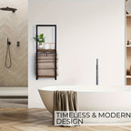 Estante de baño de pared de diseñador - Estante de almacenamiento de madera estilo rústico francés con estantes de madera duradera y estructura de acero, organizador de pared para toallas y artículos de aseo apto para baños modernos, spas, suites principa