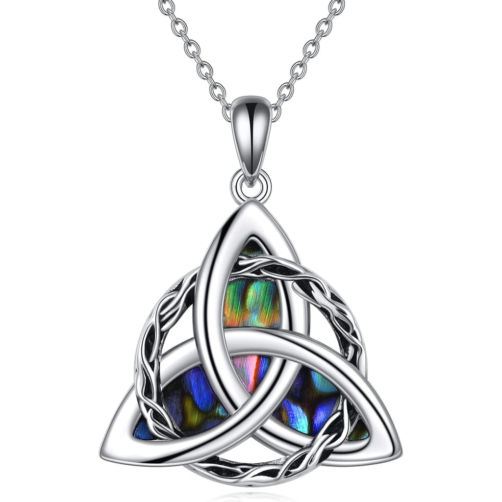 Collar de plata de ley 925 con nudo celta triquetra y concha de abulón, colgante irlandés de la suerte retro, joyería elegante de uso diario para mujer, accesorio de moda clásico