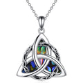 Collar de plata de ley 925 con nudo celta triquetra y concha de abulón, colgante irlandés de la suerte retro, joyería elegante de uso diario para mujer, accesorio de moda clásico