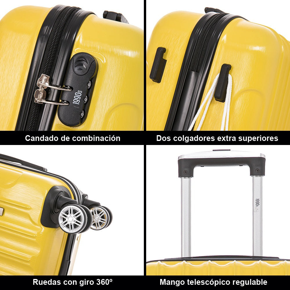 Maleta de Cabina Policarbonato 55x40x20cm (40L) - 20 Pulgadas - Negro/Azul/Amarillo/Rojo/AzulMarino/Plaeada/RosaDorada/Menta