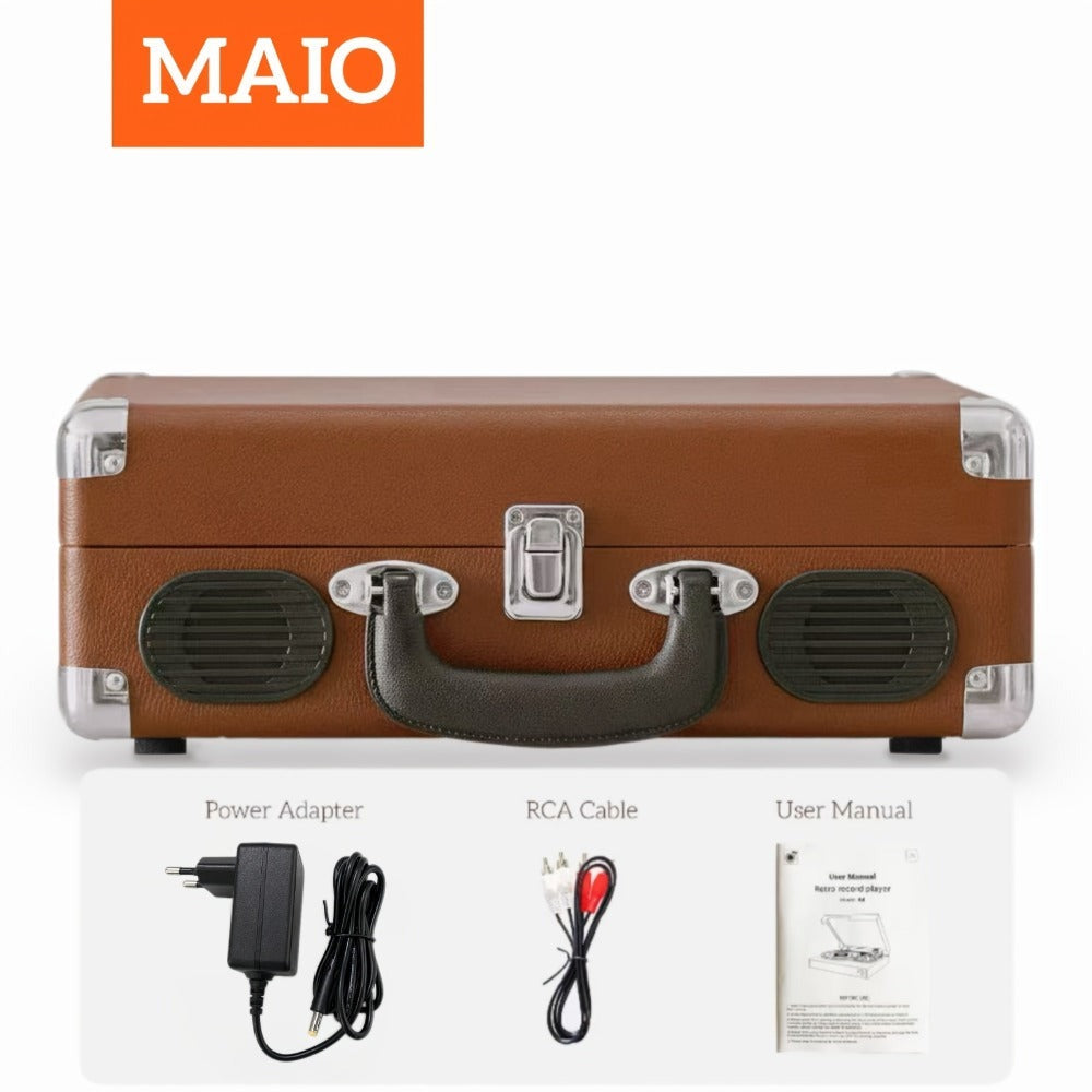 Maio S100 Gramófono Vintage, Disco de Vinilo, Tornamesa, Dispositivo de Gramófono, Estéreo de Alta Fidelidad, Altavoz Incorporado, 3 Velocidades, Gramófono Vintage Accionado por Correa, Salida de Música de 3.5 mm, Se Puede Conectar a Altavoces Externos, E