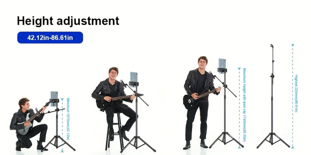 Soporte de Micrófono Profesional Aokeo con Trípode Ajustable, Soporte para Tableta y Bolsa de Transporte - Construcción de Hierro Negro, Conector XLR, Ideal para Actuaciones, Canto y Discursos, Equipo de Audio Profesional | Soporte de Micrófono Ajustable