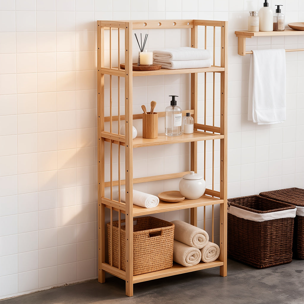 Estantería de Bambú de Gran Capacidad, Duradera, Fácil de Limpiar, Solución de Almacenamiento Multifuncional, Ideal para Hogar, Cocina, Dormitorio y Sala de Estar, Ahorra Espacio, Fácil Acceso, Estantería Práctica, Estantería de Pie