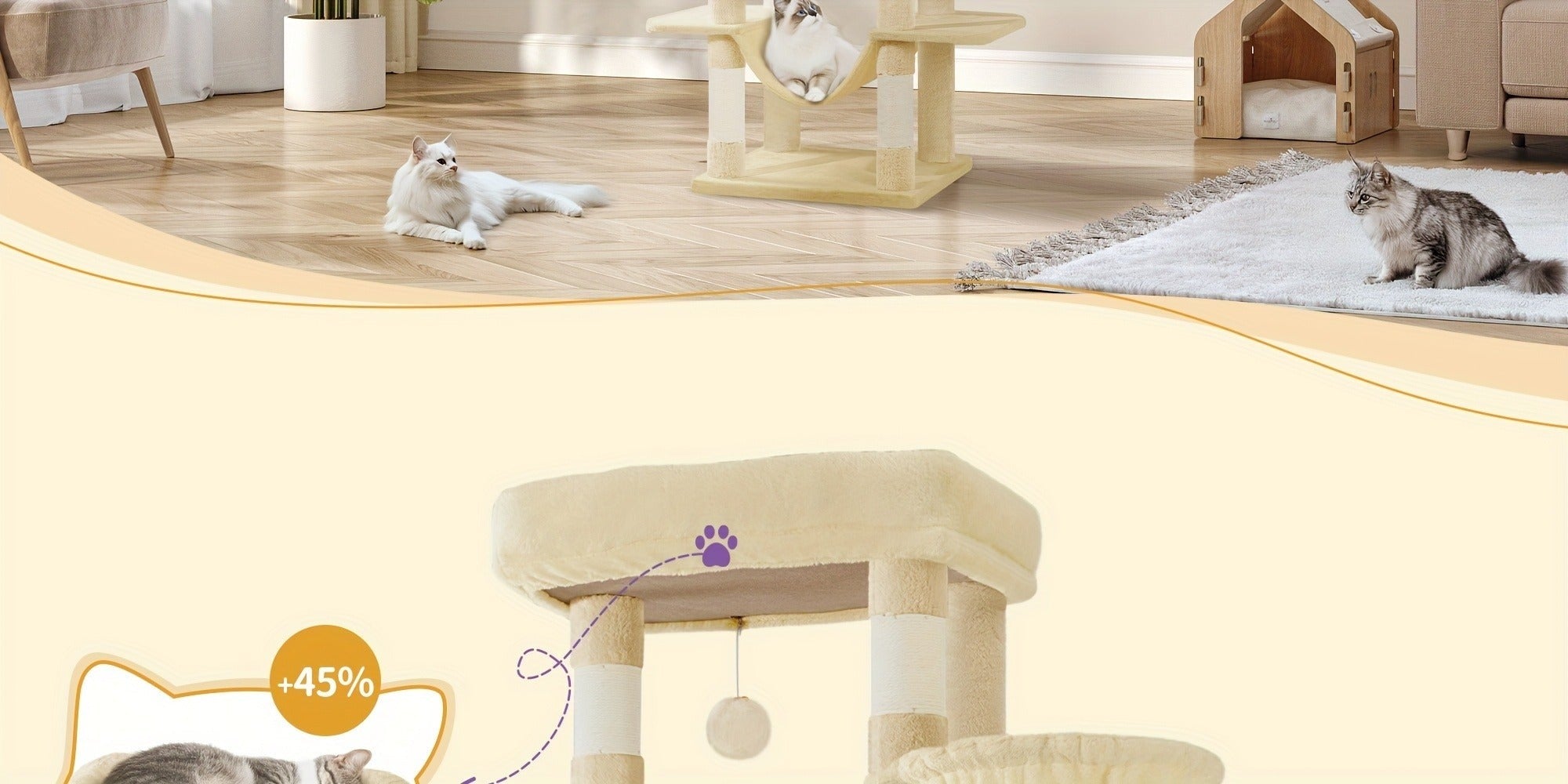 Torre para gatos de interior, 170 cm de alto, casa espaciosa de varios niveles con condominio, 8 postes para rascar, una hamaca y 4 pompones