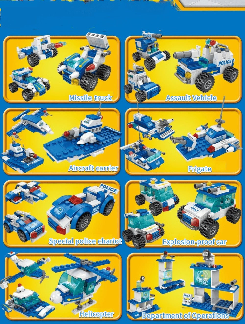 [Blue Patrol Bloques de Construcción de Policía Carpoy] Bloques de Construcción de Camión Modelo de Coche | Kit de Construcción | Coche de Policía | Adecuado para Regalos de Vacaciones/Acción de Gracias/Halloween/Regalos de Navidad