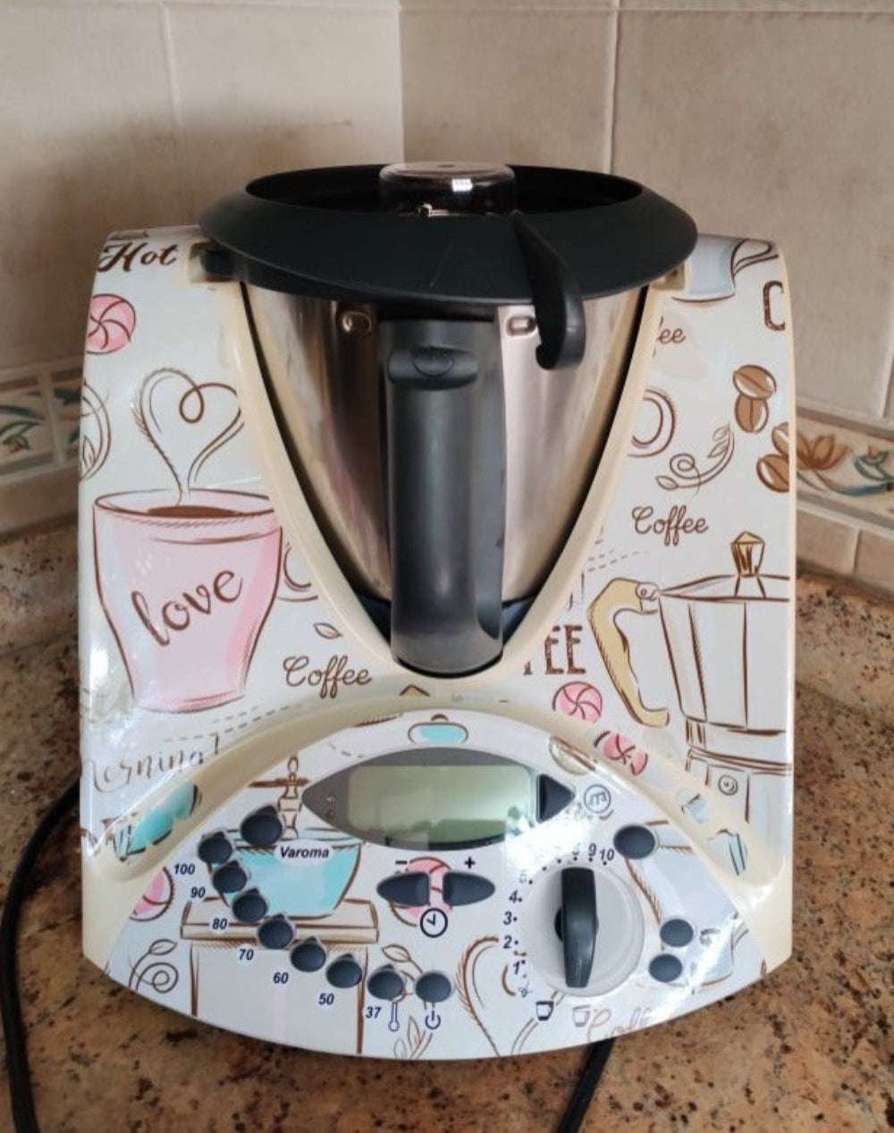 APCym Vinilo para Thermomix TM31 MOD. COFFE HOT Pegatinas decorativas compatibles con robot de cocina Thermomix TM31, diseño de accesorios de cocina, resistente al agua, autoadhesiva