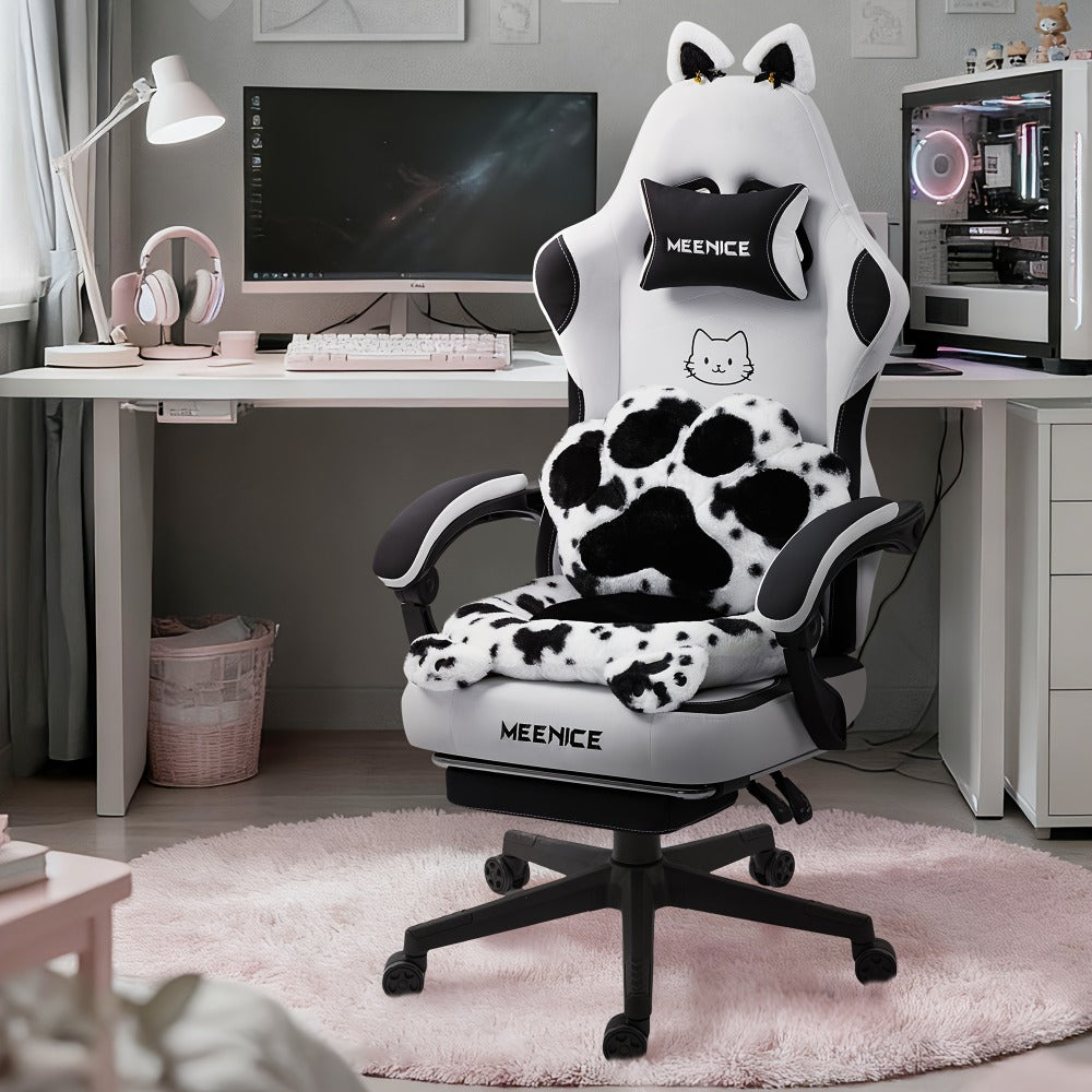 Silla de Oficina Rosa Adorable, Forma de Orejas de Gato con Respaldo de Patas de Gato - Silla Ergonómica Reclinable para Computadora, con Reposapiés Ajustable, Capacidad de Carga de 136.08 KG, Asiento Estético Exclusivo para Adultos, Máxima Comodidad