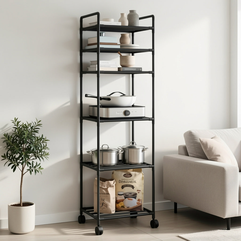 Estante de Almacenamiento Rodante de 5/6 Niveles - Organizador Multicapa de 167.64 cm - Ahorro de Espacio, Estante Ajustable y Multifuncional, Adecuado para Cocina, Baño, Sala de Estar, Oficina y Estudio, Solución de Almacenamiento Perfecta, Estante de Pi