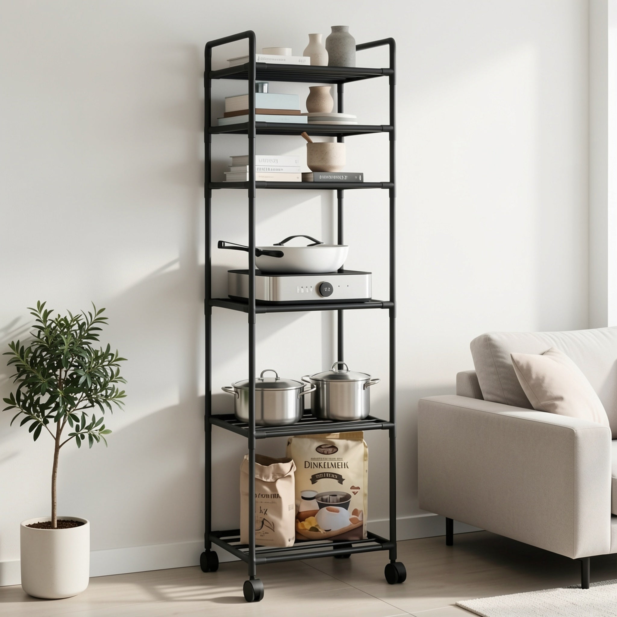 Estante de Almacenamiento Rodante de 5/6 Niveles - Organizador Multicapa de 167.64 cm - Ahorro de Espacio, Estante Ajustable y Multifuncional, Adecuado para Cocina, Baño, Sala de Estar, Oficina y Estudio, Solución de Almacenamiento Perfecta, Estante de Pi