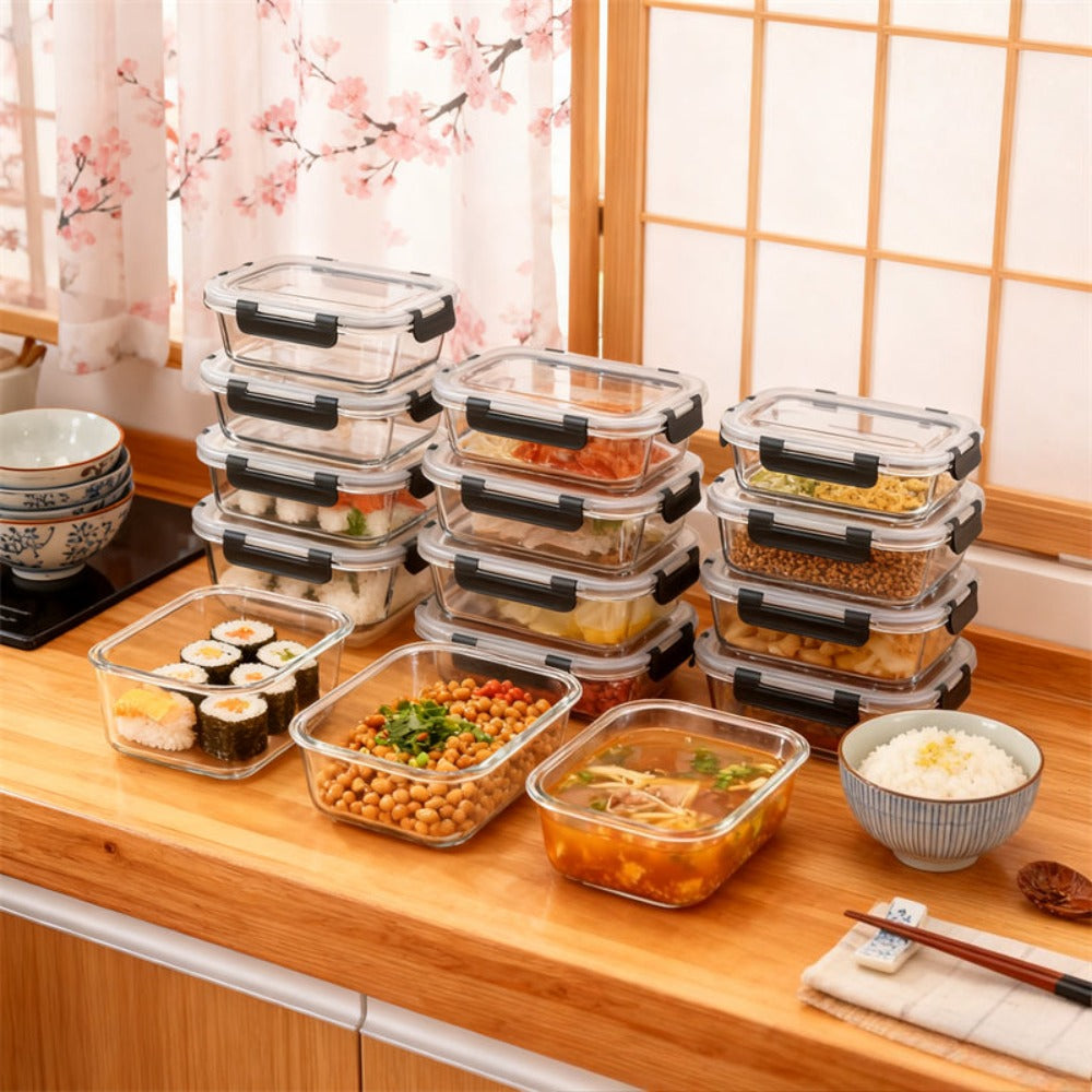 10 Piezas de Recipientes de Vidrio para Almuerzo, con Tapas Herméticas de Alas - Juego de Comidas a Prueba de Fugas, Seguro para Microondas y Lavavajillas, Apto para Congelador, Control de Porciones y Planificación de Comidas, Ideal para Hogar, Oficina y