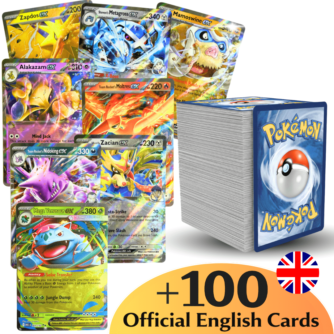 Cartas Pokémon: Paquete ULTRA +100 Cartas, Incluye 1 EX ULTRA RARA Brillante en Inglés - Conjunto Pokémon