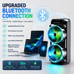 Altavoz Inalámbrico Portátil con Subwoofers Duales de 3 Pulgadas para Bajos Potentes, Radio FM, Luces LED para Fiestas, Micrófono Incorporado y Altavoces de Alto Volumen. Ideal para Uso Doméstico, Cumpleaños, Camping, Día de San Valentín, Pascua, Día de l